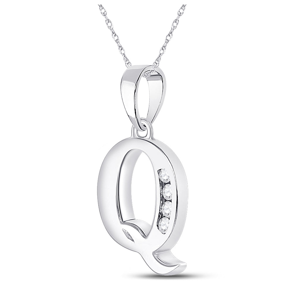 10K White Gold Womens Round Diamond Initial Letter Pendant