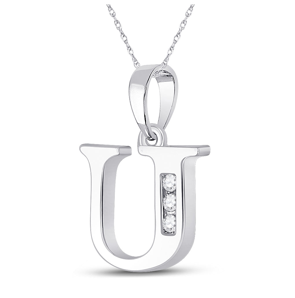 10K White Gold Womens Round Diamond Initial Letter Pendant