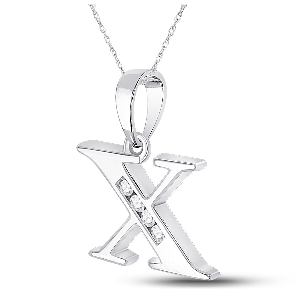 10K White Gold Womens Round Diamond Initial Letter Pendant
