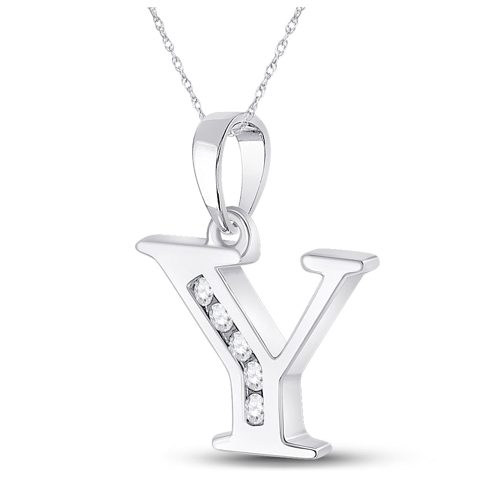 10K White Gold Womens Round Diamond Initial Letter Pendant