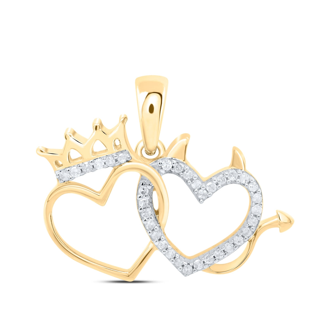 10K Yellow Gold Womens Round Diamond Double Heart Pendant 1/6 Cttw, Length: 0.68 In, Width: 0.94 In