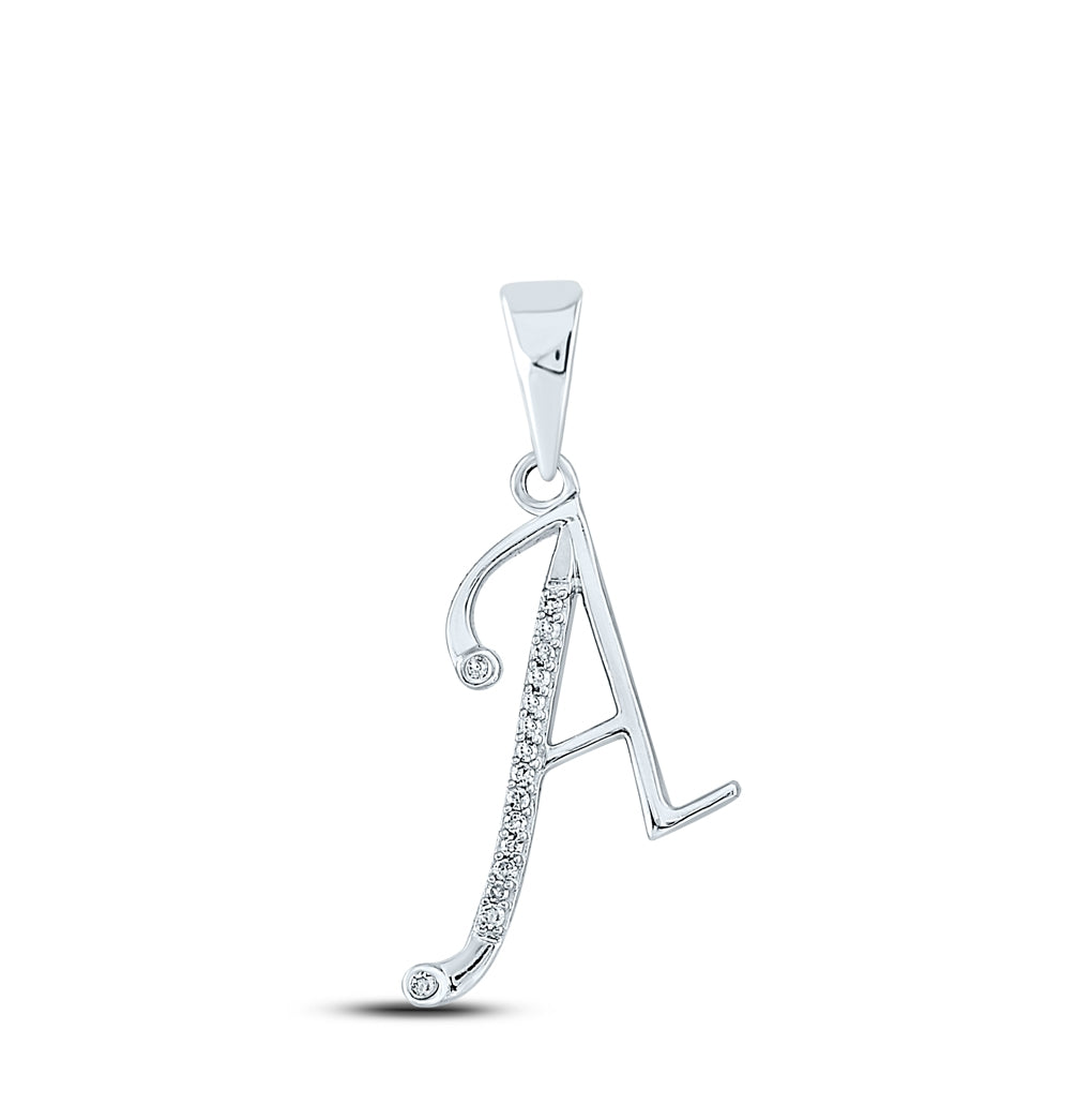 10K White Gold Womens Round Diamond Initial Letter Pendant