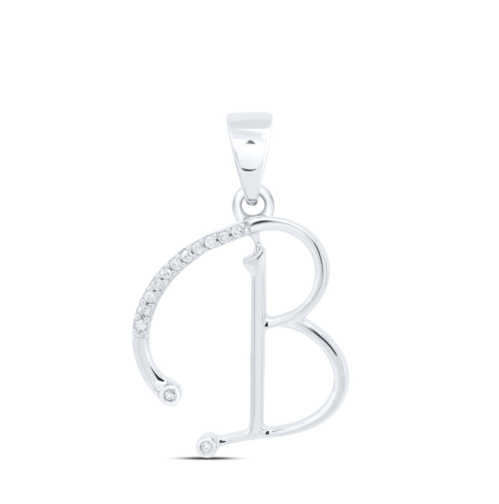 10K White Gold Womens Round Diamond Initial Letter Pendant