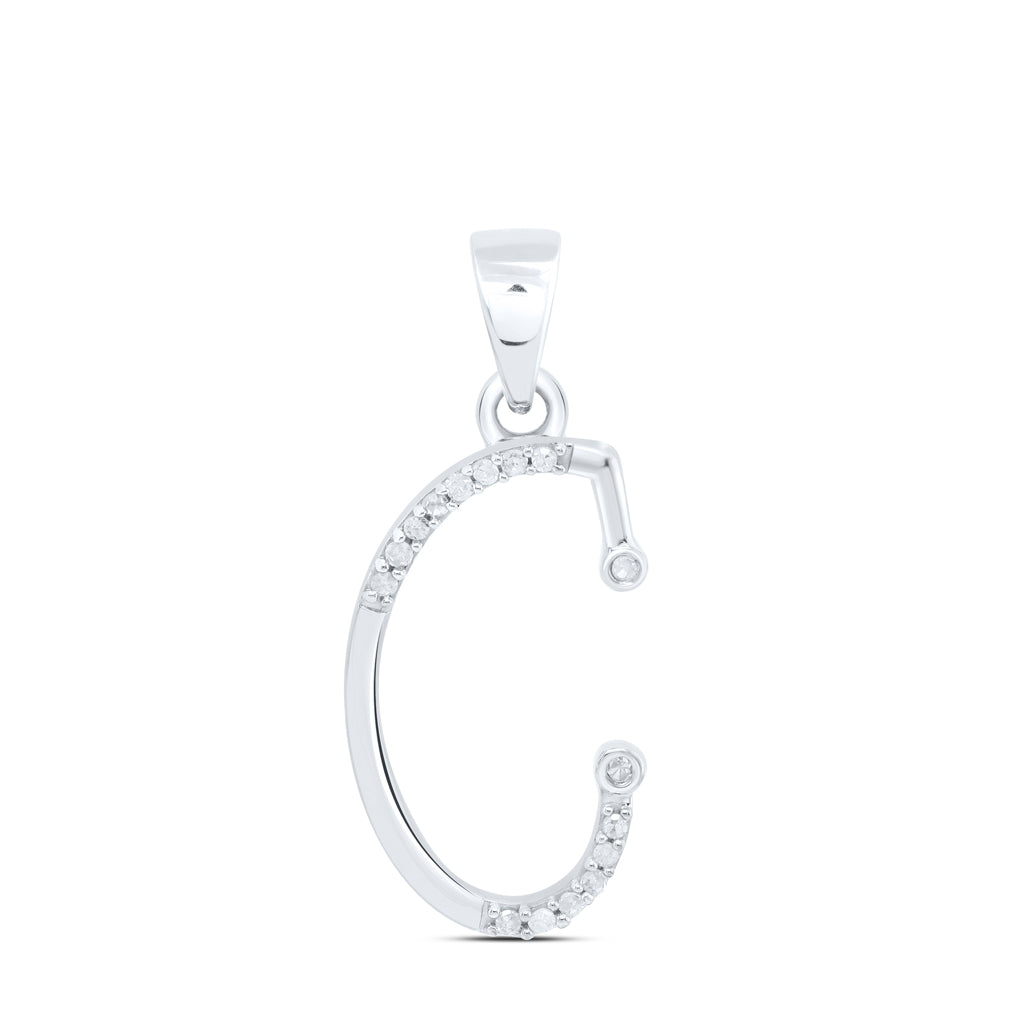 10K White Gold Womens Round Diamond Initial Letter Pendant