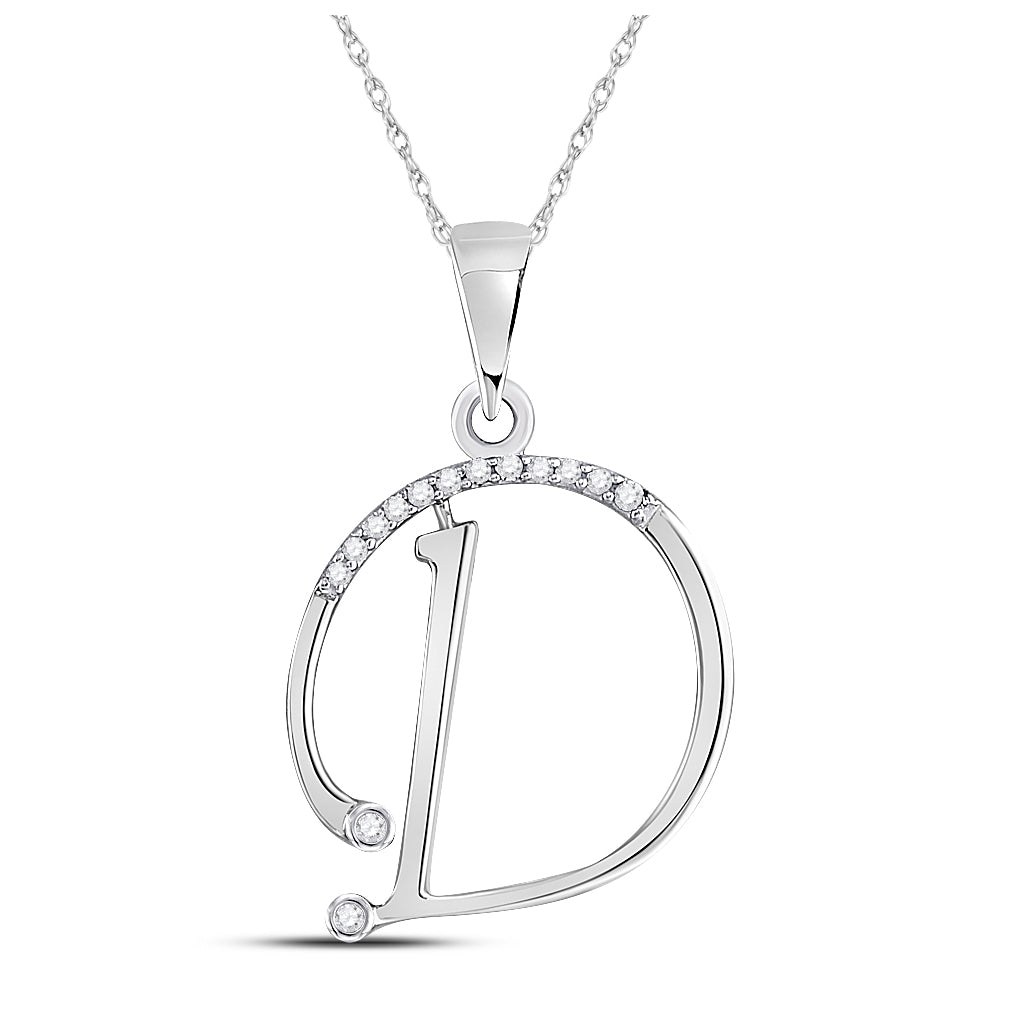 10K White Gold Womens Round Diamond Initial Letter Pendant