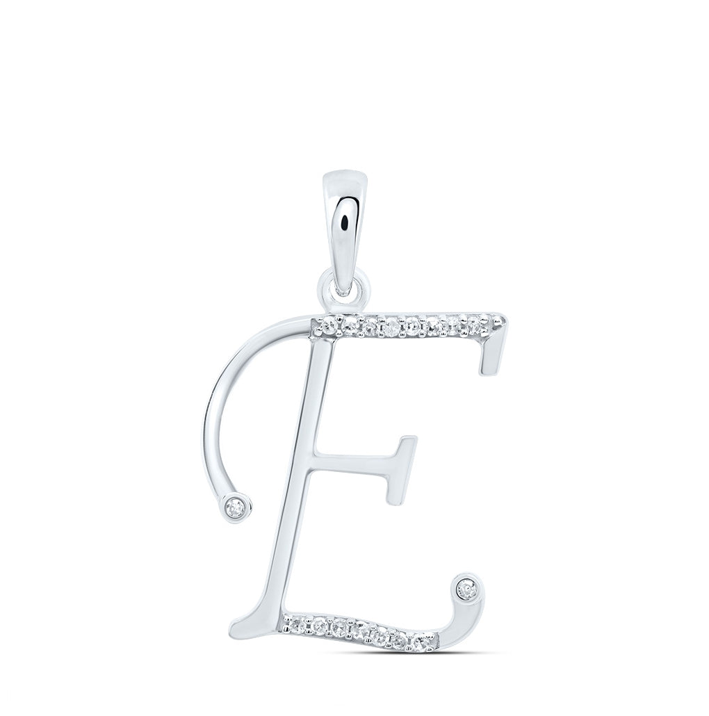 10K White Gold Womens Round Diamond Initial Letter Pendant