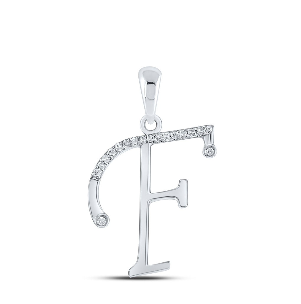 10K White Gold Womens Round Diamond Initial Letter Pendant