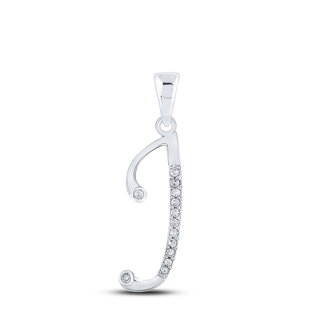 10K White Gold Womens Round Diamond Initial Letter Pendant