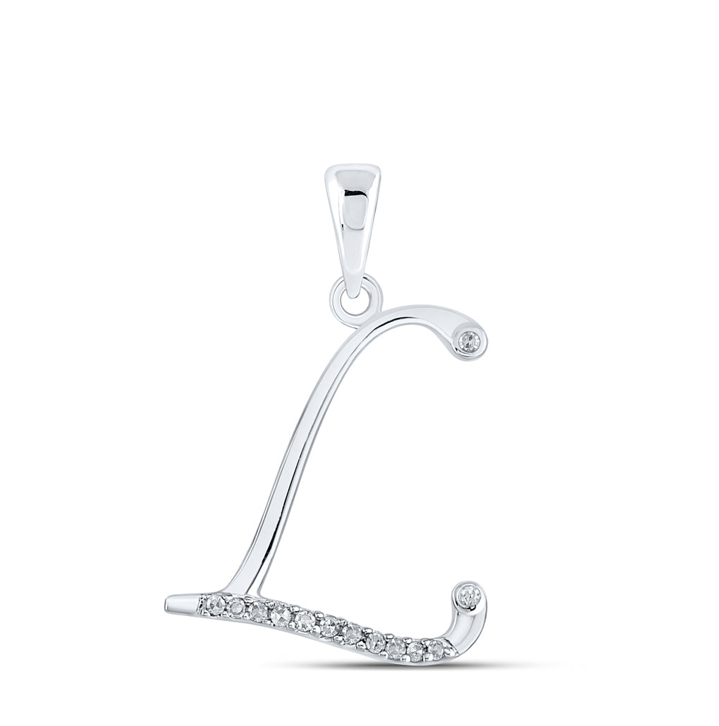 10K White Gold Womens Round Diamond Initial Letter Pendant