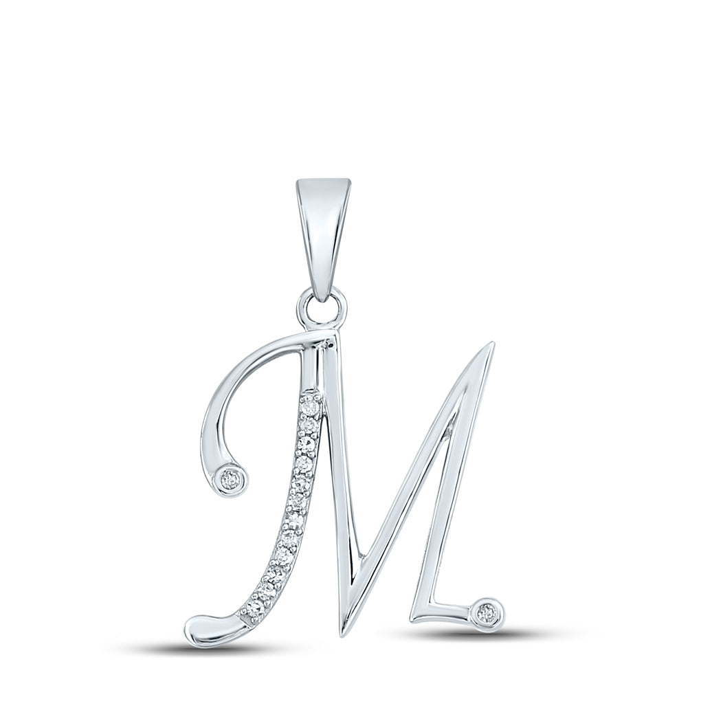 10K White Gold Womens Round Diamond Initial Letter Pendant