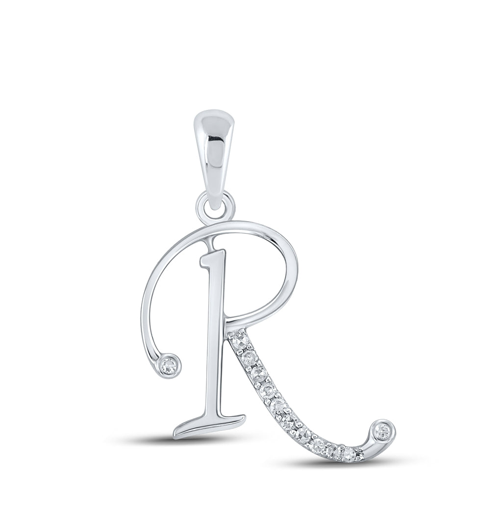 10K White Gold Womens Round Diamond Initial Letter Pendant