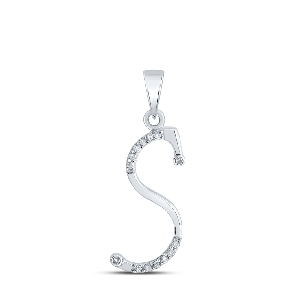 10K White Gold Womens Round Diamond Initial Letter Pendant