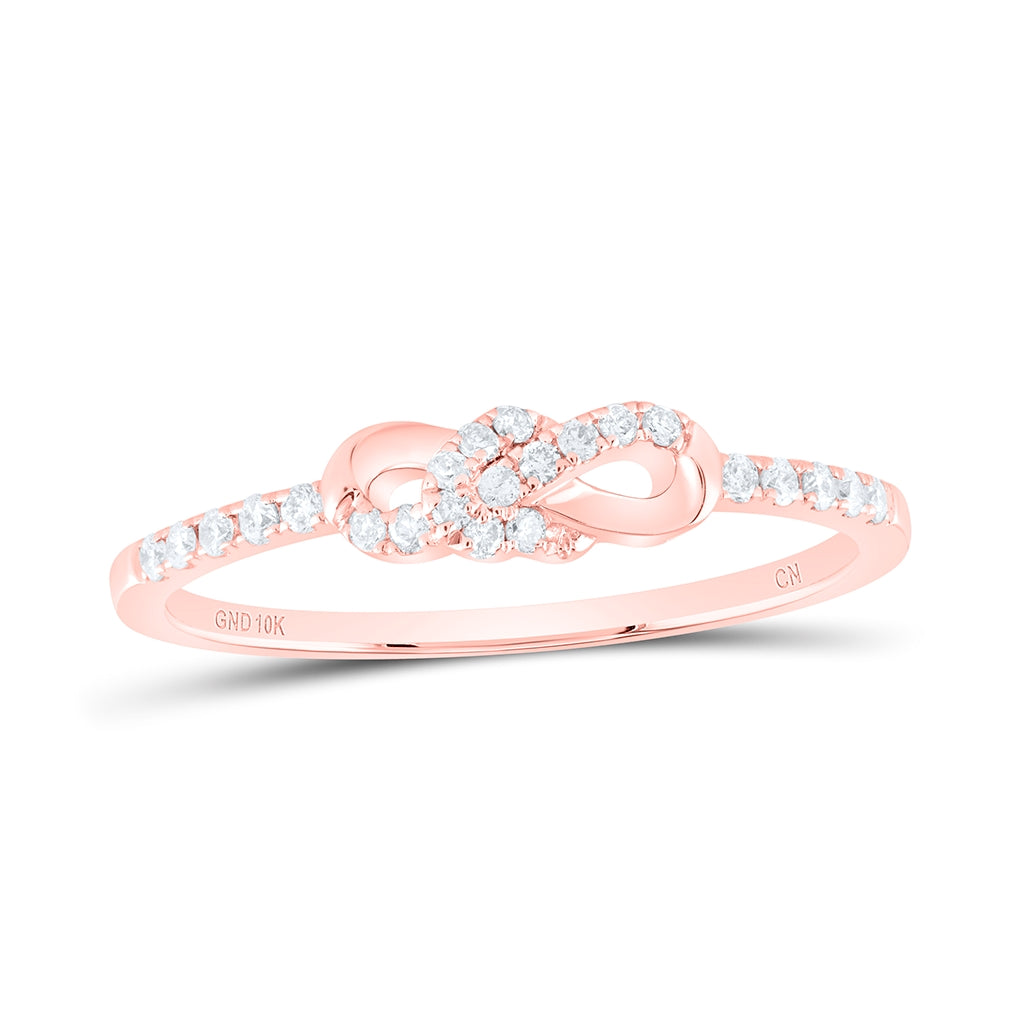 10K Rose Gold Womens Round Diamond Knot Stackable Band Ring 1/6 Cttw, Womens Size: 5-10