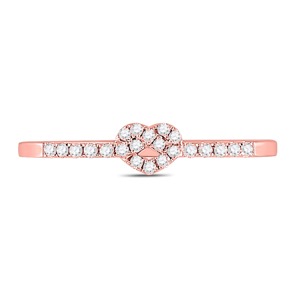 10K Rose Gold Womens Round Diamond Heart Knot Stackable Band Ring 1/8 Cttw, Womens Size: 5-10