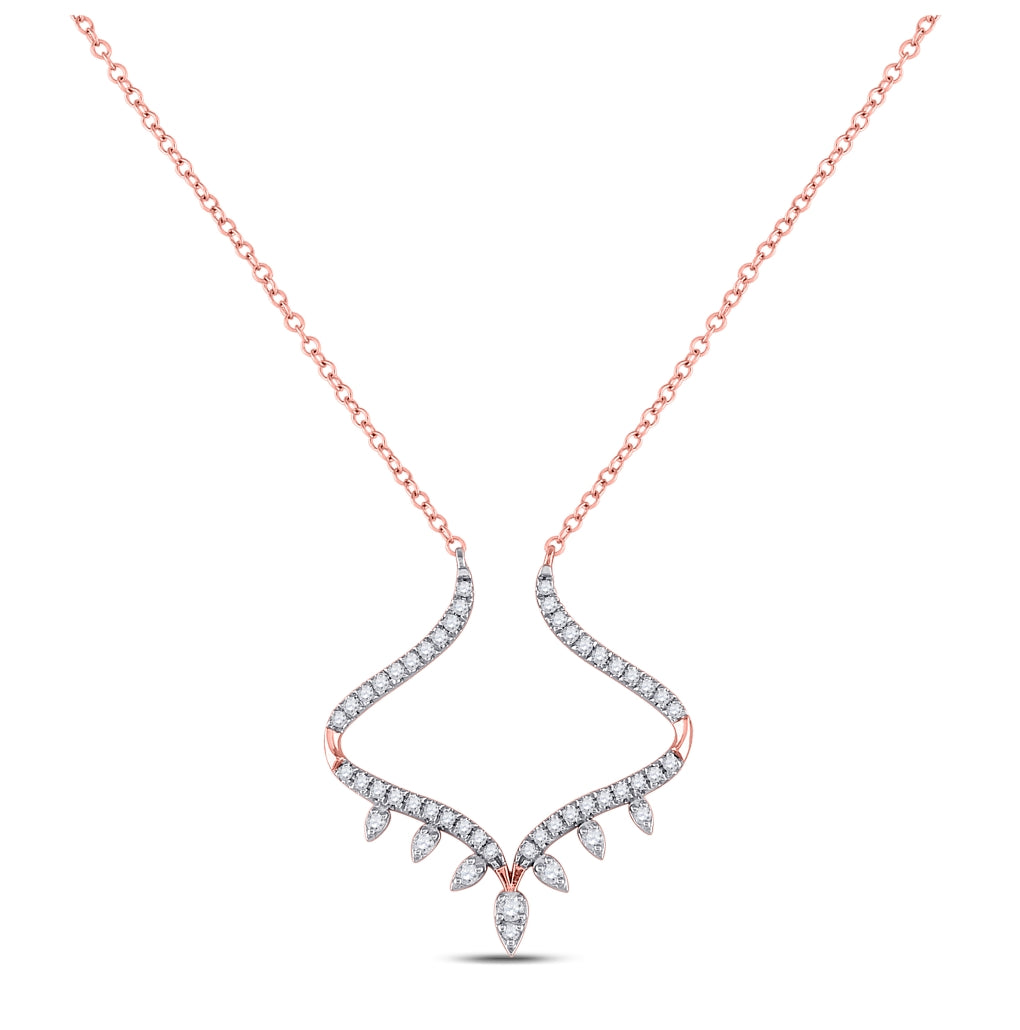 14K Rose Gold Womens Round Diamond Fashion Necklace 1/4 Cttw, Length: 17.5 In