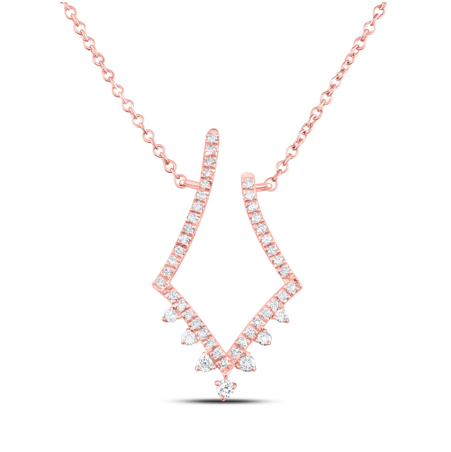 14K Rose Gold Womens Round Diamond Fashion Necklace 1/4 Cttw, Length: 17.99 In
