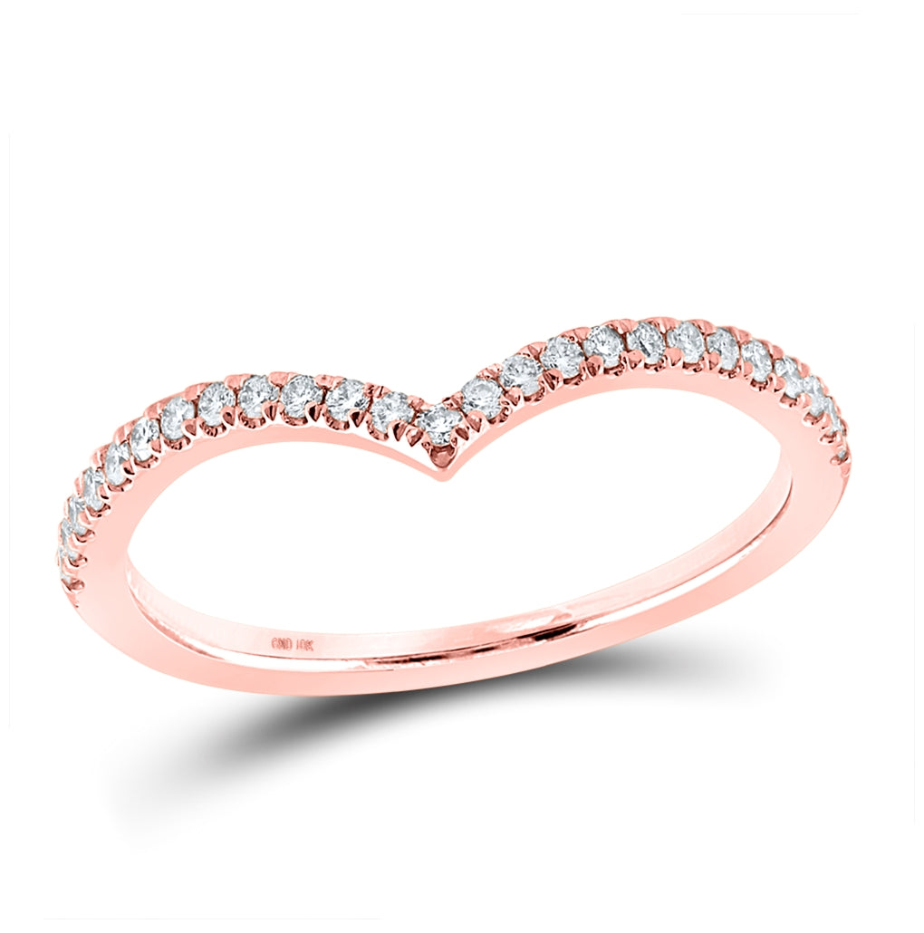 10K Rose Gold Womens Round Diamond Chevron Stackable Band Ring 1/5 Cttw, Womens Size: 5-10