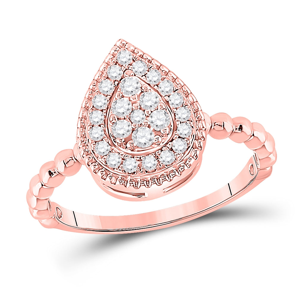 10K Rose Gold Womens Round Diamond Teardrop Cluster Ring 1/3 Cttw, Womens Size: 5-10