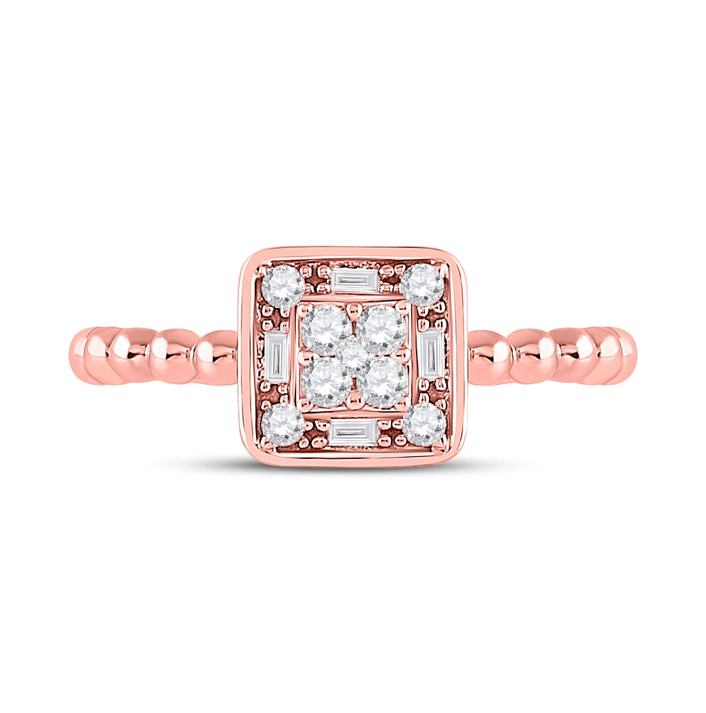 10K Rose Gold Womens Round Diamond Square Cluster Ring 1/4 Cttw, Womens Size: 5-10