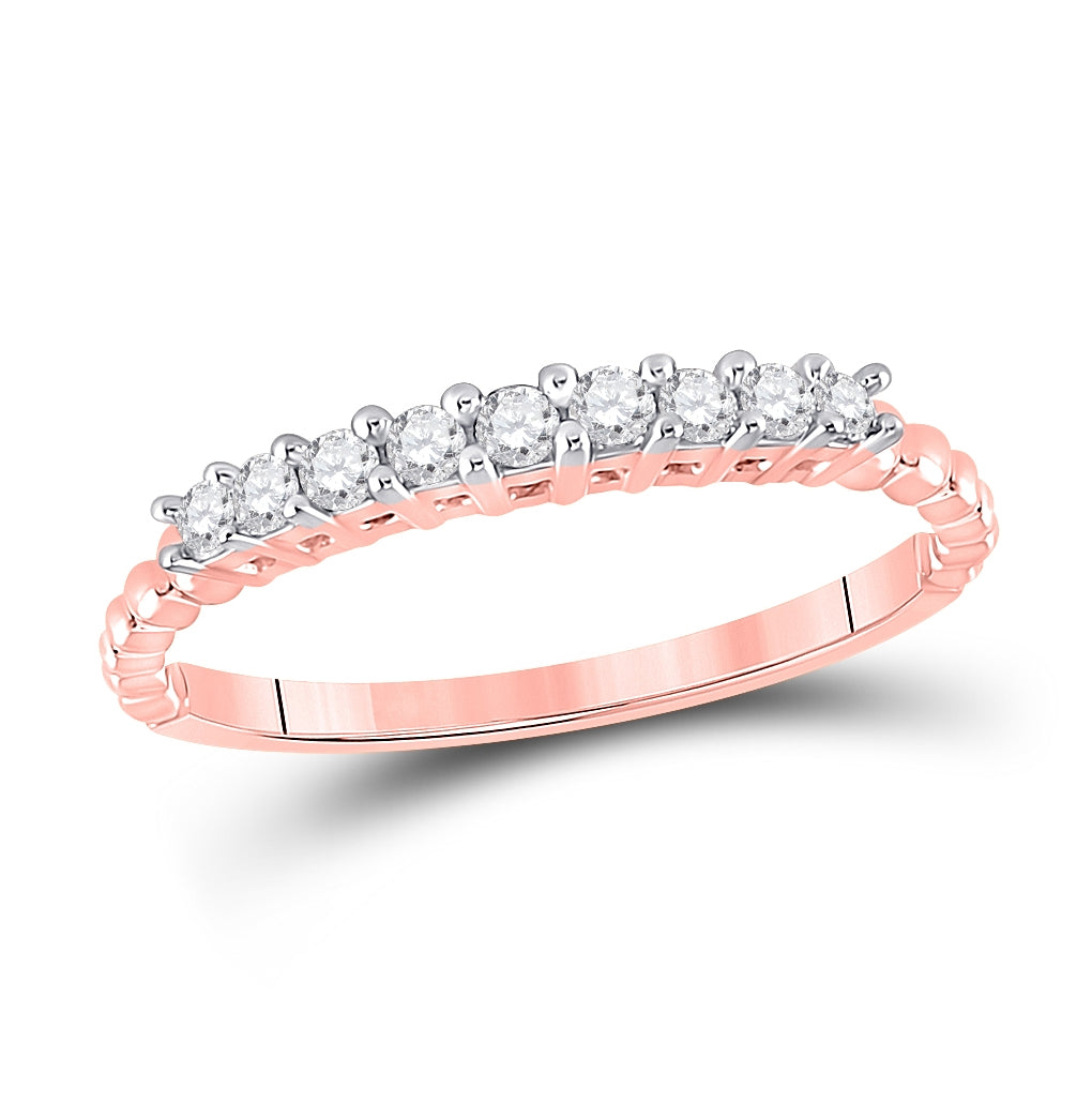 10K Rose Gold Womens Round Diamond Single Row Band Ring 1/4 Cttw, Womens Size: 5-10