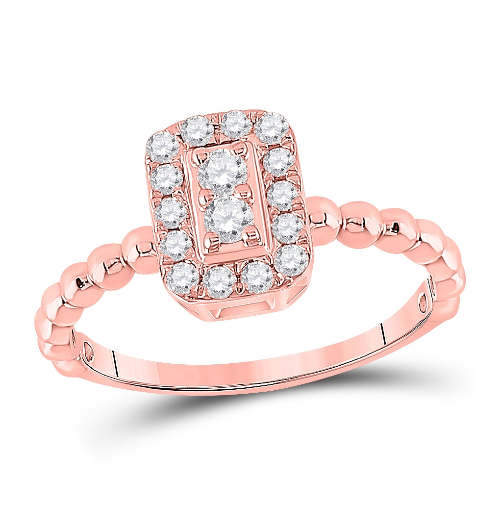 10K Rose Gold Womens Round Diamond Rectangle Cluster Ring 1/3 Cttw, Womens Size: 5-10