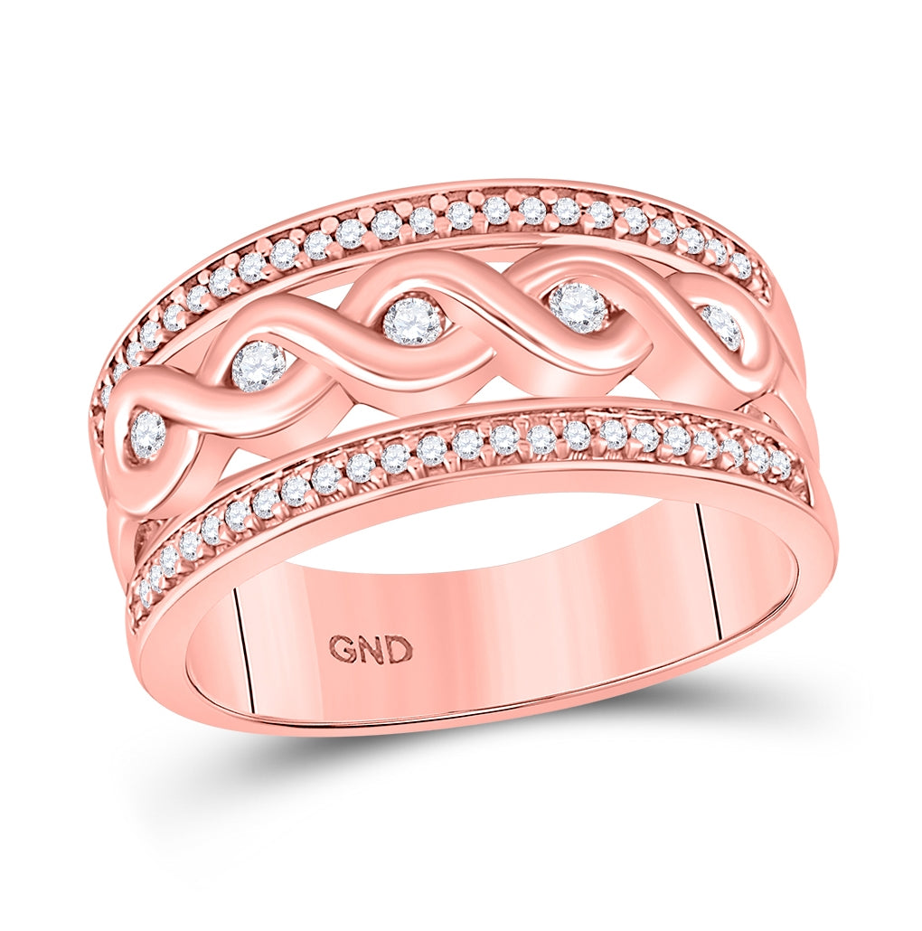 10K Rose Gold Womens Round Diamond Twist Scroll Band Ring 1/4 Cttw, Womens Size: 5-10