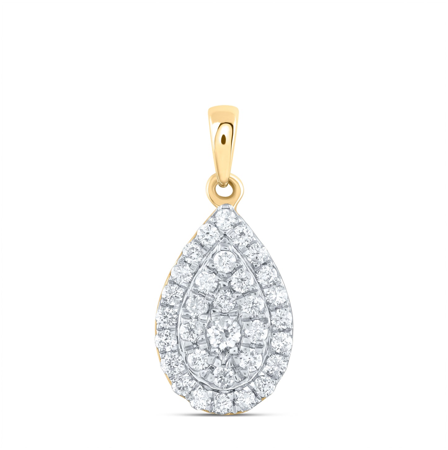 10K Yellow Gold Womens Round Diamond Teardrop Pendant 1/2 Cttw