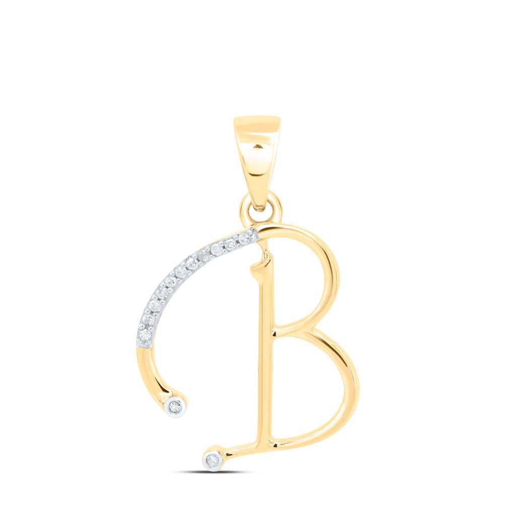 10K Yellow Gold Womens Round Diamond Initial Letter Pendant
