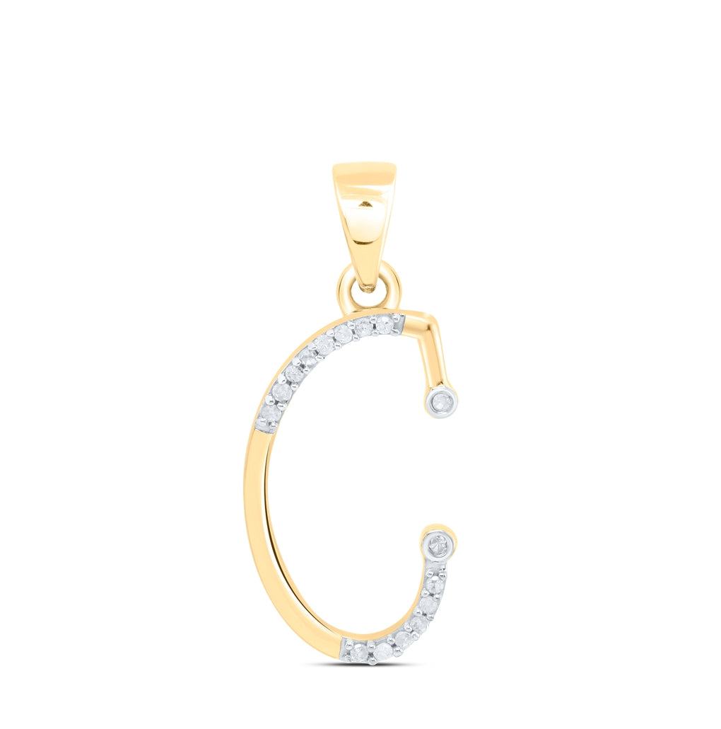 10K Yellow Gold Womens Round Diamond Initial Letter Pendant