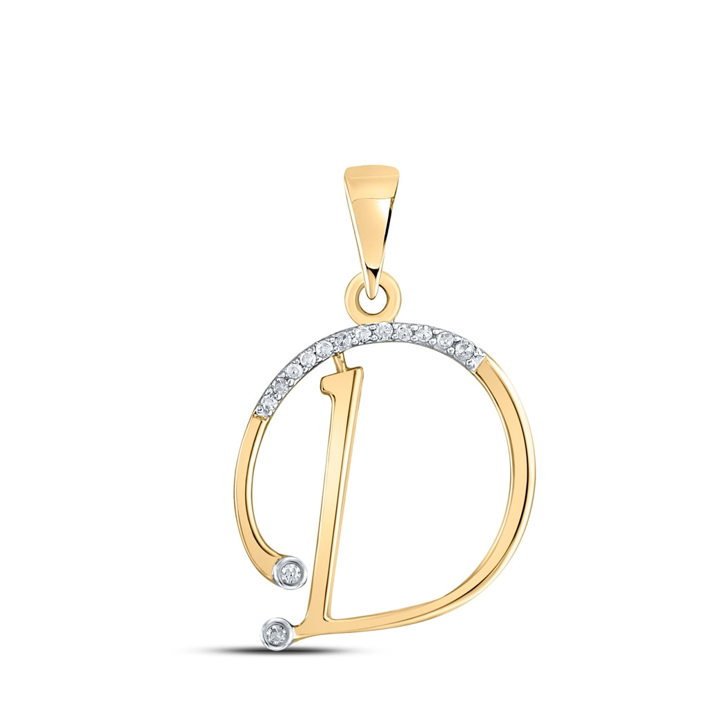 10K Yellow Gold Womens Round Diamond Initial Letter Pendant