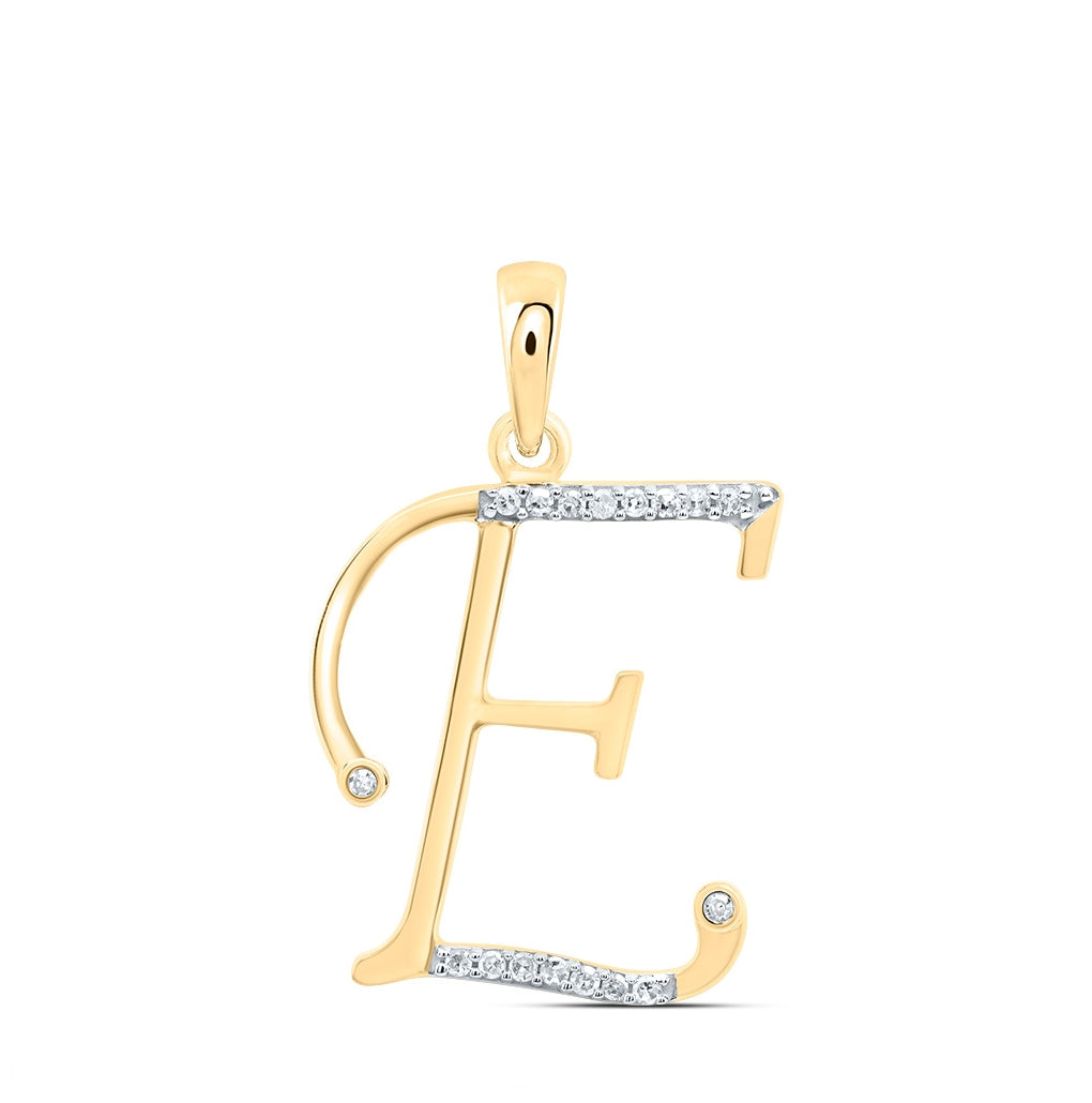 10K Yellow Gold Womens Round Diamond Initial Letter Pendant