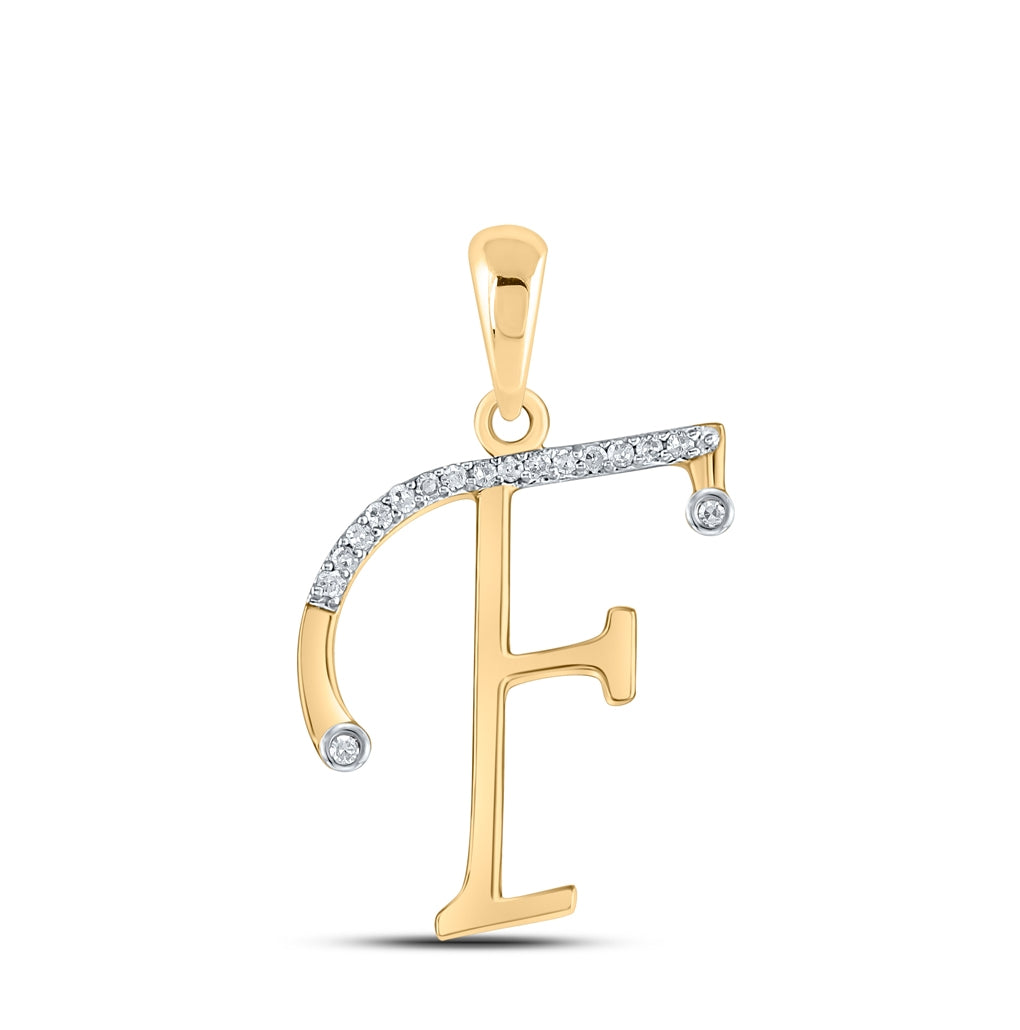 10K Yellow Gold Womens Round Diamond Initial Letter Pendant