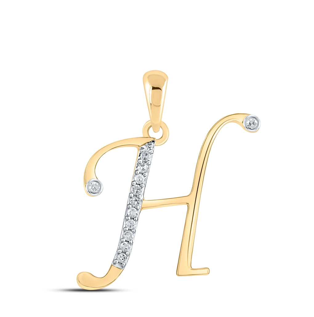 10K Yellow Gold Womens Round Diamond Initial Letter Pendant