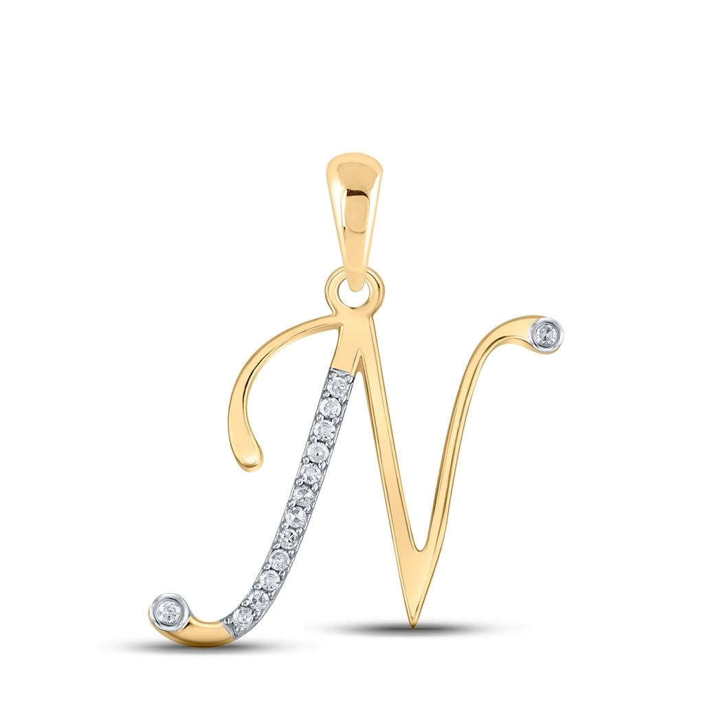 10K Yellow Gold Womens Round Diamond Initial Letter Pendant