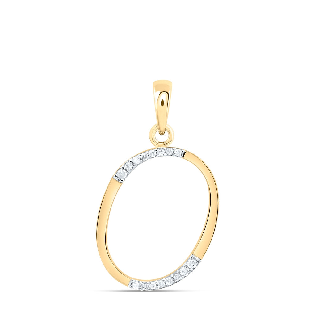 10K Yellow Gold Womens Round Diamond Initial Letter Pendant