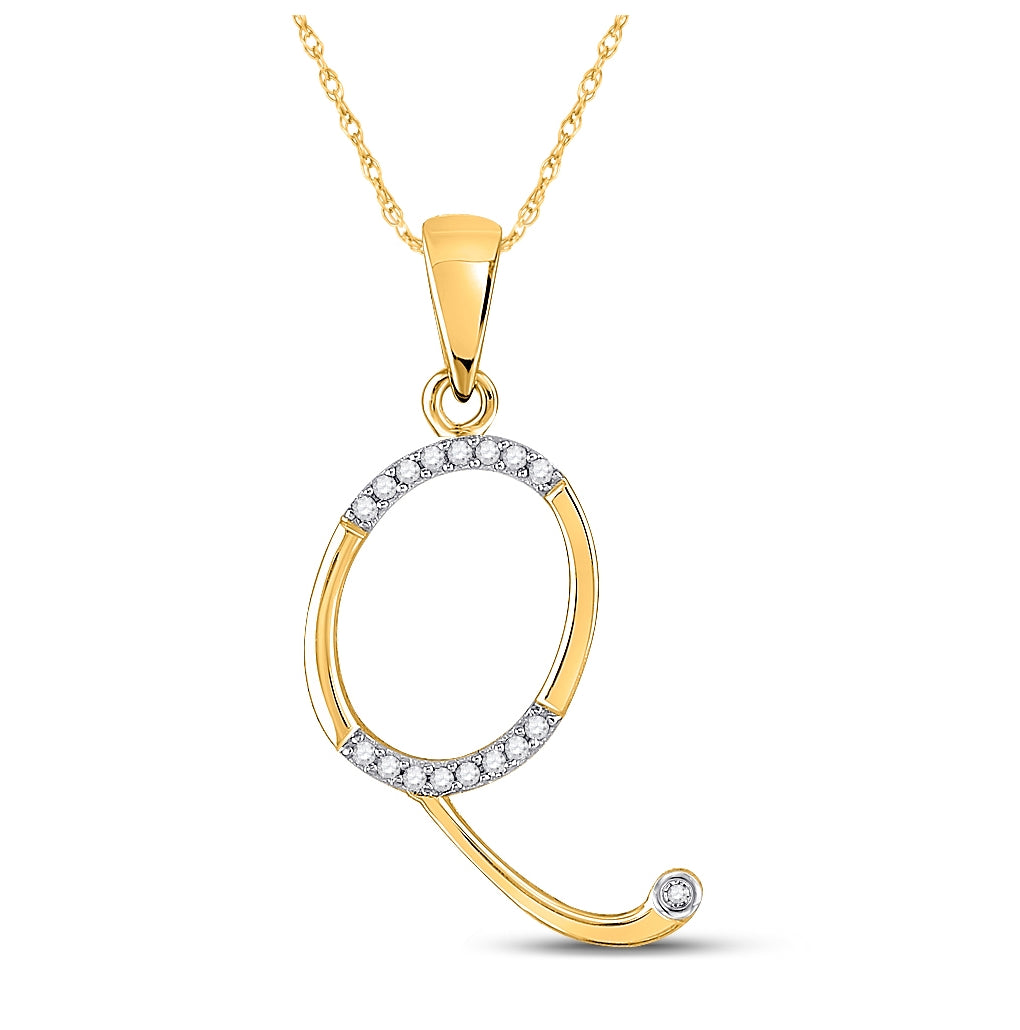 10K Yellow Gold Womens Round Diamond Initial Letter Pendant