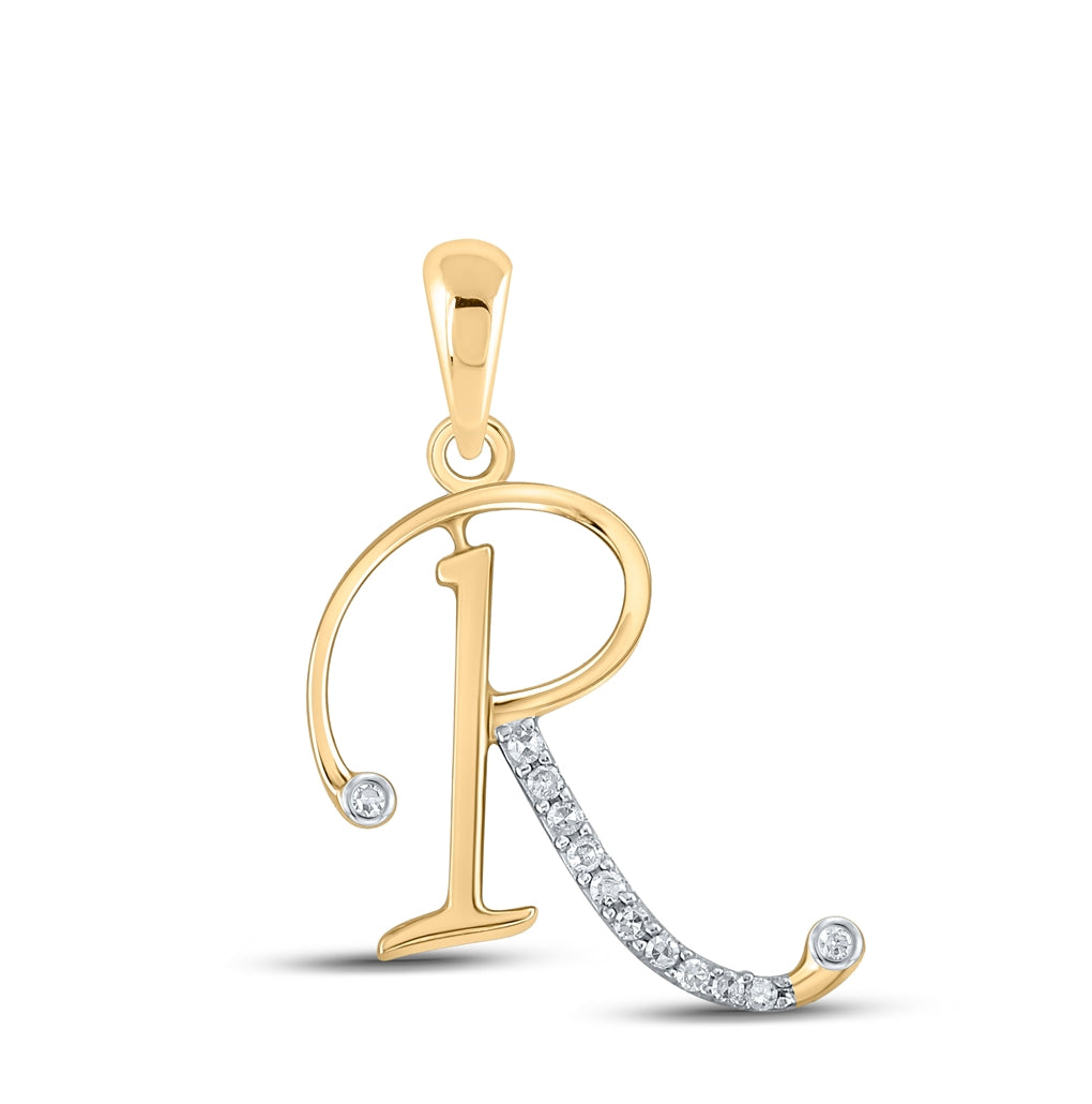 10K Yellow Gold Womens Round Diamond Initial Letter Pendant