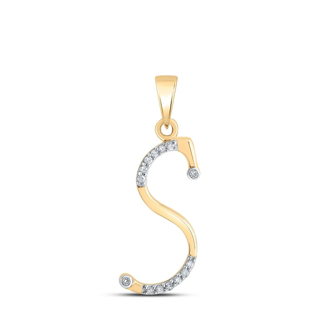 10K Yellow Gold Womens Round Diamond Initial Letter Pendant