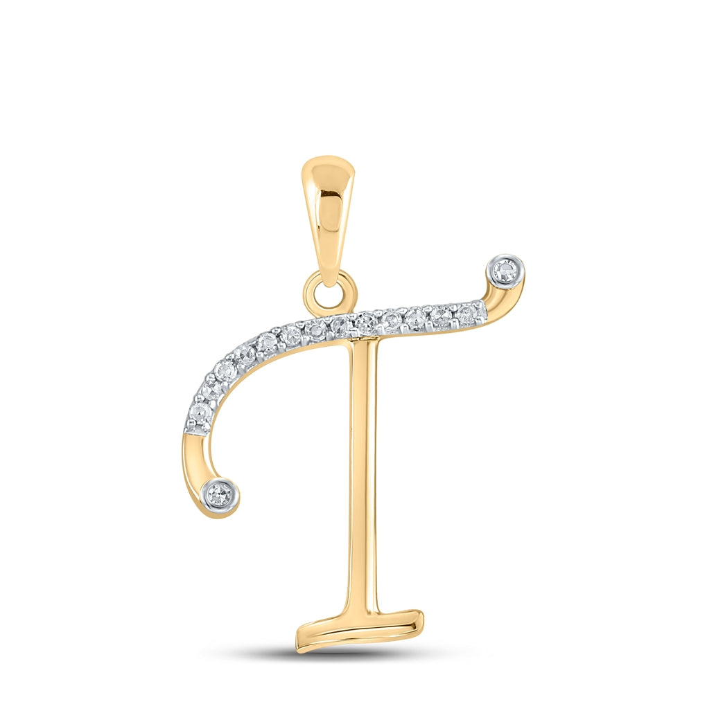 10K Yellow Gold Womens Round Diamond Initial Letter Pendant