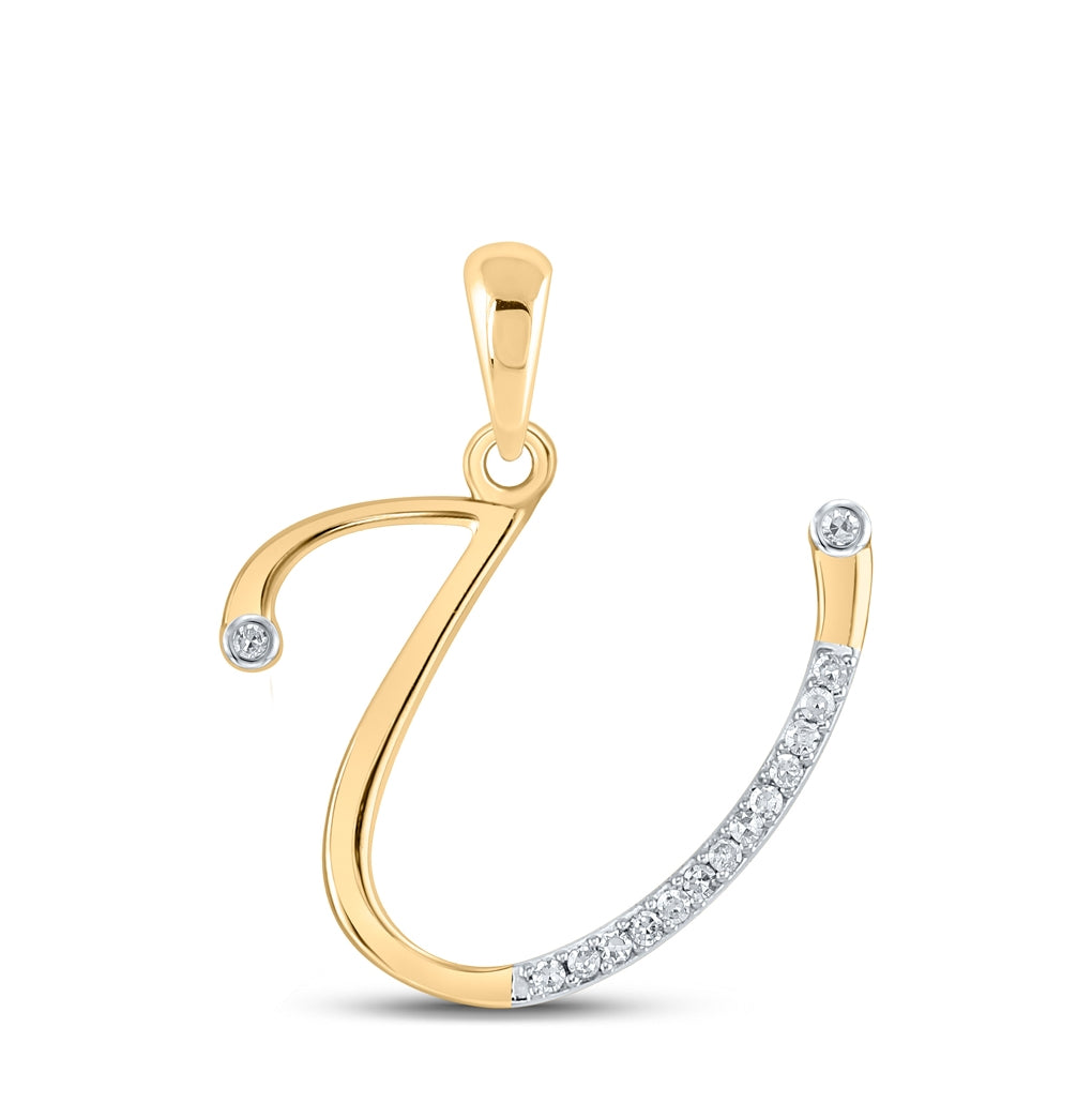 10K Yellow Gold Womens Round Diamond Initial Letter Pendant