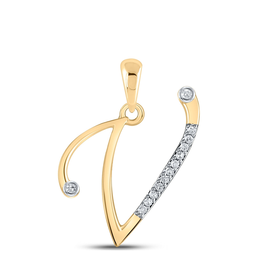 10K Yellow Gold Womens Round Diamond Initial Letter Pendant