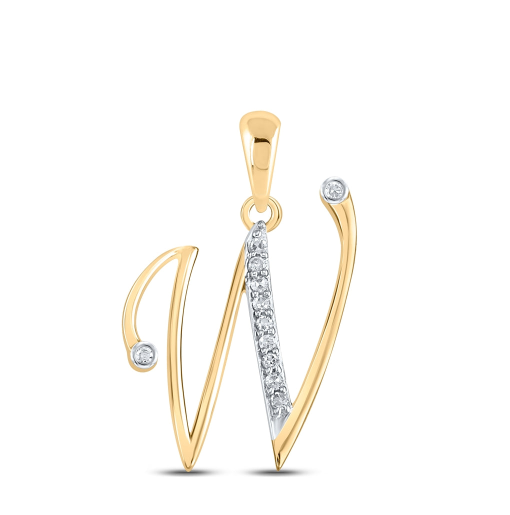 10K Yellow Gold Womens Round Diamond Initial Letter Pendant