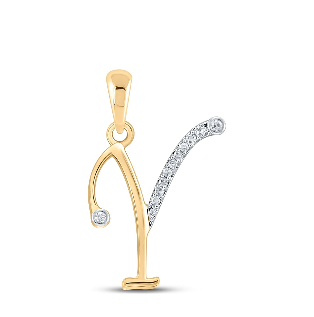 10K Yellow Gold Womens Round Diamond Initial Letter Pendant