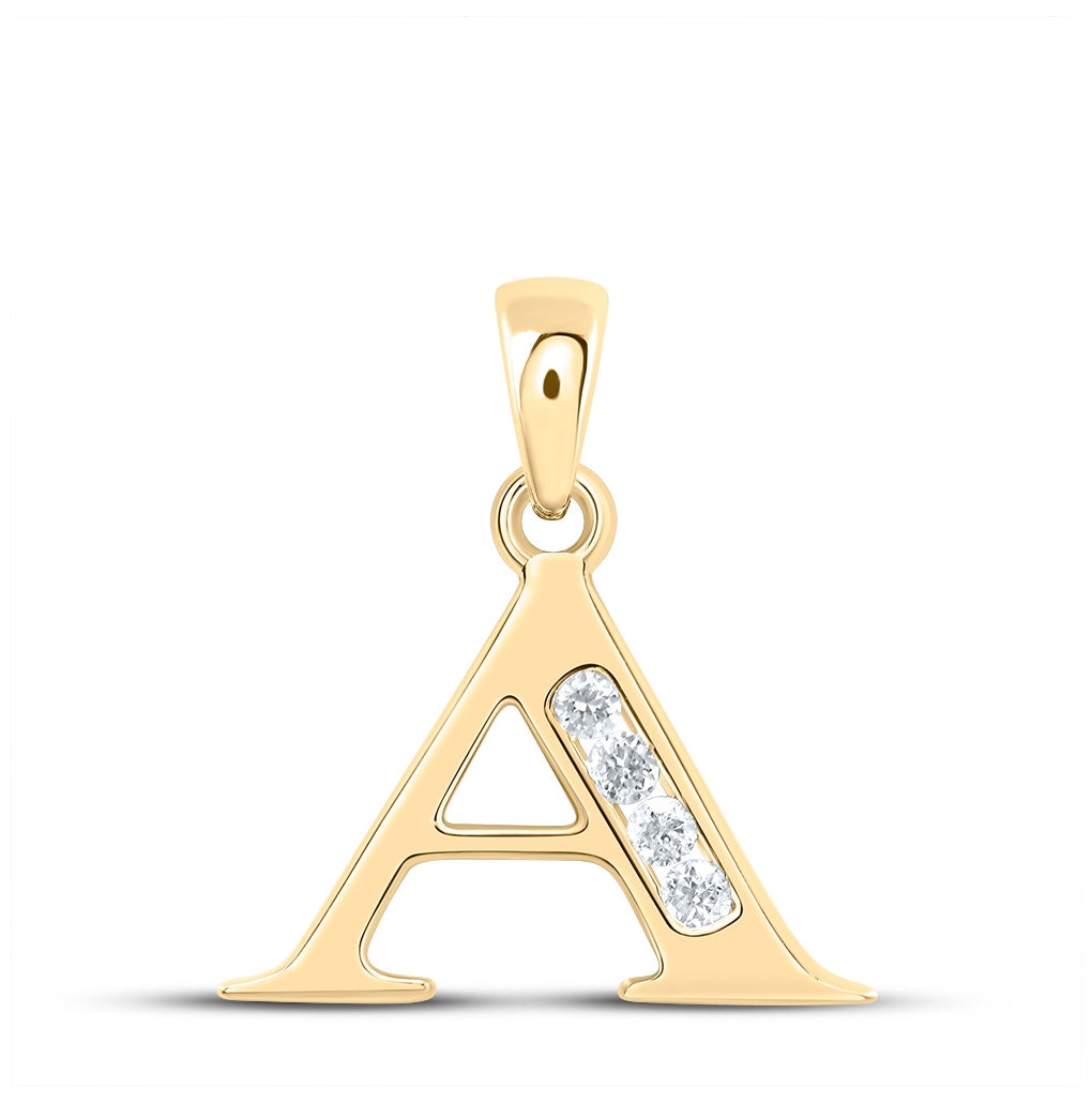 10K Yellow Gold Womens Round Diamond Initial Letter Pendant