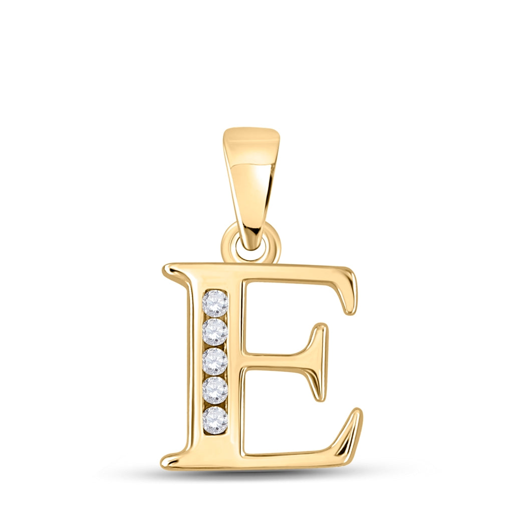 10K Yellow Gold Womens Round Diamond Initial Letter Pendant