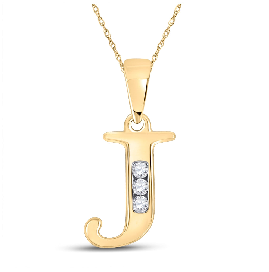10K Yellow Gold Womens Round Diamond Initial Letter Pendant