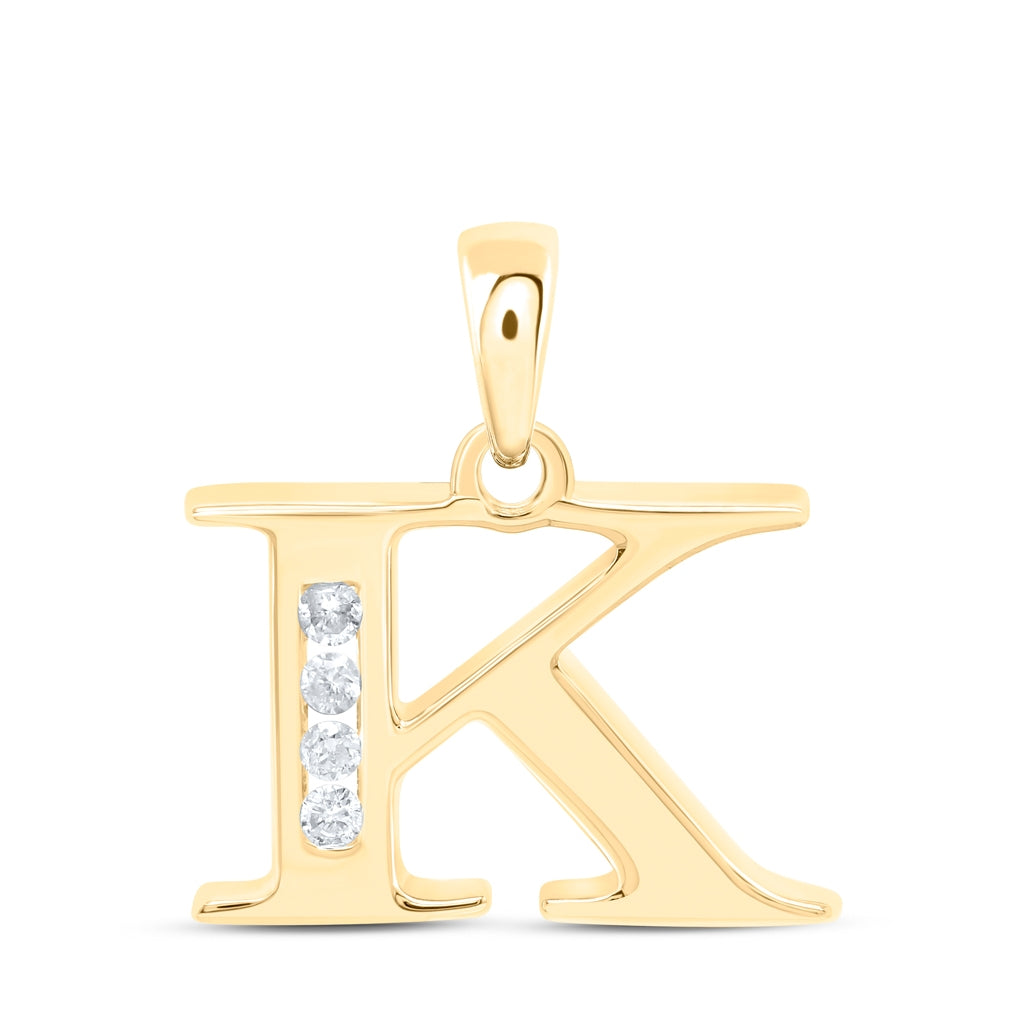 10K Yellow Gold Womens Round Diamond Initial Letter Pendant
