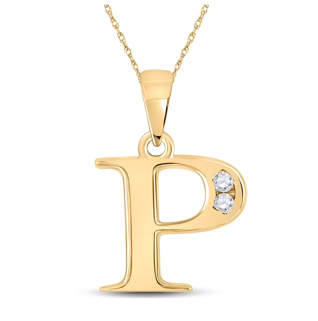 10K Yellow Gold Womens Round Diamond Initial Letter Pendant