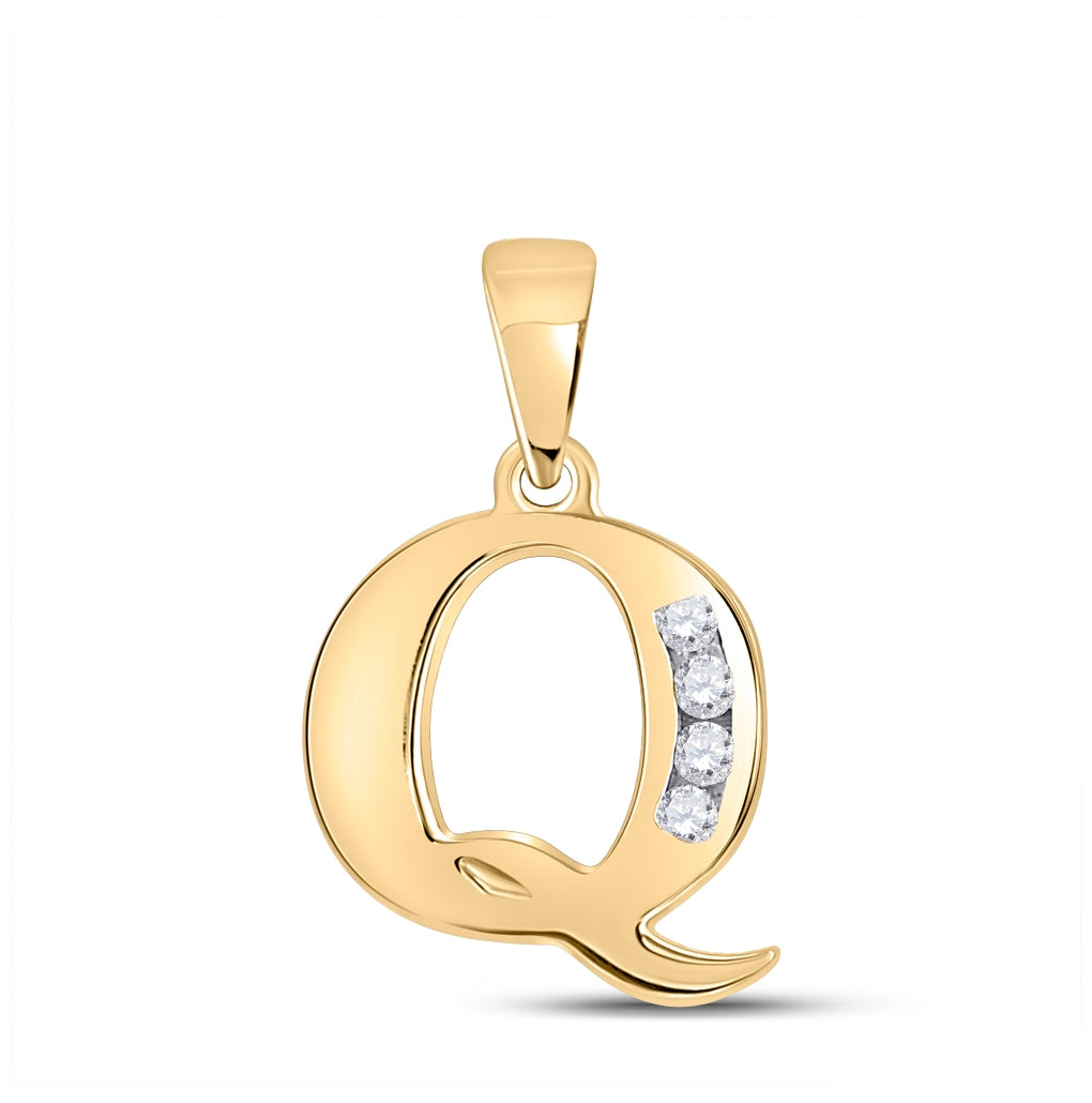 10K Yellow Gold Womens Round Diamond Initial Letter Pendant