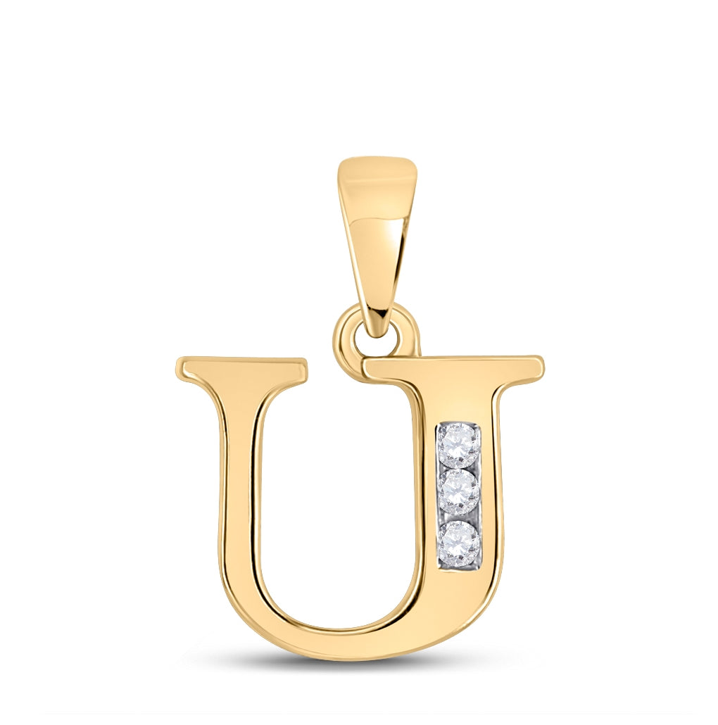 10K Yellow Gold Womens Round Diamond Initial Letter Pendant